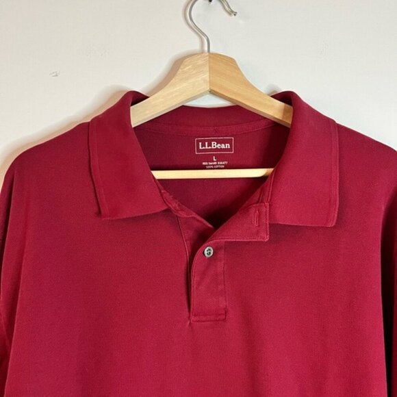 L.L. Bean Red Long-Sleeve Polo Shirt Men’s Large 100% Cotton Classic Fit - Picture 8 of 10